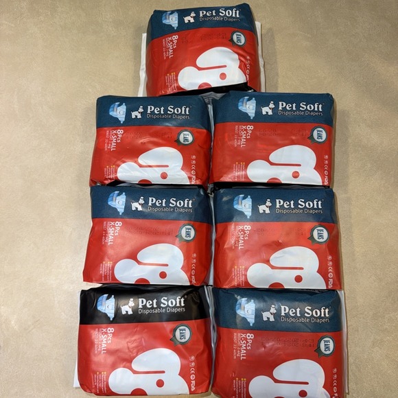 Pet Soft Other - 7 Pack - Pet Soft Dog Diapers - Disposable, Size X Small 8 Ea Package, New